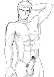 1boy abs erection male_focus muscle penis pokkor0123 sketch solo tagme