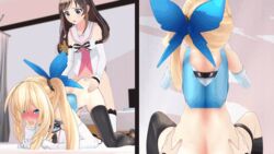 1futa 1girls 3d a.i._channel all_fours animated artist_request ass ass_grab bed_sheet bedroom bent_over blonde_hair blush bottomless breasts brown_hair clothed_sex doggy_style from_behind futa_on_female futanari half-closed_eyes intersex kizuna_ai kizuna_ai_inc. mirai_akari mirai_akari_project multiple_girls no_panties on_bed open_mouth ponytail sex thighhighs virtual_girl virtual_youtuber