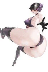 absurdres android anus armpits ass back bar_censor black_gloves blush breasts censored commission covered_eyes female girls'_frontline gloves helmet highres hip_attack leotard looking_back mechanical_legs non-web_source open_mouth purple_leotard pussy sangvis_ferri saturndxy skeb_commission smell steaming_body sweat teeth upper_teeth_only vespid_(girls'_frontline)
