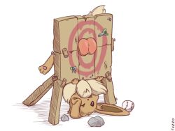 ball balls baseball_(ball) cock_and_ball_torture dart eevee feral fuzzo generation_1_pokemon genital_torture genitals hanging_by_balls hi_res male nintendo pokemon pokemon_(species) solo target upside-down