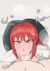 azazelinp blowjob clothed deepthroat dressed makima_(chainsaw_man) orange_eyes penis red_eyes red_hair saliva submissive sucking sucking_penis sultry_eyes