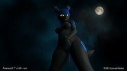 2018 3d alonwoof anthro better_version_at_source black_fur blue_hair breasts collar eeveelution female fur hair hi_res masturbation night nintendo nipples nola_(alonwoof) pokémon_(species) pokemon pubes pussy pussy_juice umbreon url video_games wallpaper