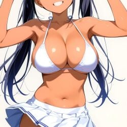 2025 ai_generated belly blue-haired_female caramelldansen covered_eyes eyes_covered female instagram looking_at_viewer meta smile_at_viewer smiling_at_viewer tanned-skinned_female tanned_body tanned_female tanned_girl tanned_skin teeth_clenched ten01c tummy unknown_character white_background white_bikini white_bikini_bottom white_bikini_top white_skirt