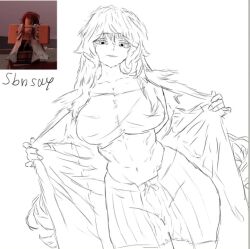 1girls artist_name black_and_white blair_(type_soul) breasts cleavage curvaceous curvy female female_focus female_only first_porn_of_character large_breasts looking_at_viewer open_clothes reference_image roblox roblox_game robloxian sbnsay self_upload tagme type_soul