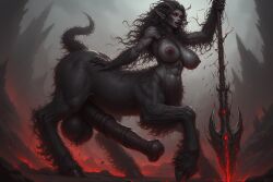 ai_generated balls big_balls big_penis breasts centaur demon demon_futa demon_girl female futanari hairy hairy_arms hairy_legs horns huge_cock hyper_penis intersex penis
