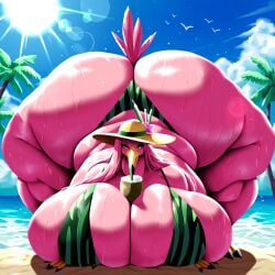 ai ai_generated avian belly big_ass big_belly big_breasts bikini breasts chubby chubby_female female female_only flamingo hawaiian looking_at_viewer mommy nipples overweight overweight_female slightly_chubby slightly_chubby_female tail thepyromancerfox