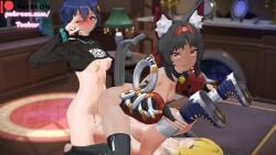 1futa 1futa2girl 1futanari 2girls 3girls belle_(zenless_zone_zero) black_hair blue_eyes blue_hair futa_on_female futa_only futanari ju_fufu ju_fufu_(zenless_zone_zero) nekomiya_mana open_mouth red_eyes sex tocher44 vaginal_penetration vaginal_sex yellow_eyes yellow_hair zenless_zone_zero