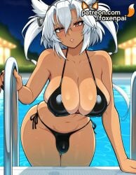 1futa 2025 ai_generated artist_name big_breasts big_chest bikini black_bikini blurry blurry_background breasts bust busty chest dark-skinned_female dark_skin foxenpai futanari glasses hi_res high_quality high_resolution highres kantai_collection large_breasts musashi_(kantai_collection) patreon patreon_username pool pool_ladder red_eyes semi-rimless_eyewear side-tie_bikini solo stable_diffusion swimsuit twintails water watermark wet