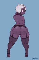 2019 anthro ass big_butt bovid caprine collar digitigrade eyewear female garter_straps glasses greasymojo hi_res huge_butt mammal nyko sheep short_stack simple_background solo standing thick_thighs wide_hips