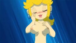 areola areolae big_breasts blonde_female blonde_hair blue_earrings blush blush_lines blushing_at_viewer breast_grab breasts completely_naked completely_naked_female completely_nude completely_nude_female crown earrings hand_on_breast hand_on_cheek magical_sleepover_u mario_(series) naked naked_female nintendo nipples nude nude_female pov princess_peach sakusakupanic screencap screenshot super_mario_bros. tiara topless topless_female