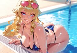 1girls ai_generated alternate_costume ass balecxi bangs bare_shoulders beach bent_over bikini blonde_hair blue_bikini blue_eyes blue_swimsuit blush breasts cleavage clothing collarbone curvaceous curvaceous_female curvaceous_figure curvy curvy_figure drill_hair drill_sidelocks exhibitionism eyewear eyewear_on_head female female_focus female_only genshin_impact grin huge_ass inviting inviting_to_sex jewelry large_breasts long_hair looking_at_viewer makeup navia_(genshin_impact) o-ring o-ring_bikini outdoor_nudity outdoors outside partially_submerged pink-tinted_eyewear pool pool_ladder poolside presenting presenting_ass presenting_breasts presenting_hindquarters presenting_self ringlets seductive seductive_look seductive_smile shiny_skin sidelocks smile solo string_bikini sunglasses swimsuit teeth thighs thong thong_bikini tinted_eyewear voluptuous voluptuous_female water wet