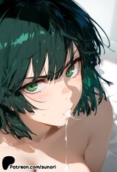 after_fellatio ai_generated breasts cum face female fubuki_(one-punch_man) green_eyes green_hair looking_at_viewer one-punch_man short_hair solo sunori