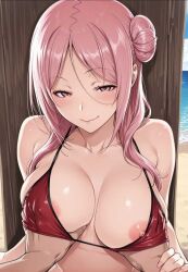 1boy 1girls ai_generated beach bikini breast_grab busujima_sakurako grand_blue hidden smile