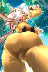 1girls animal_ears ass ass_focus big_ass cameltoe female female_only from_behind from_below gigantic_ass hanamaki_kaeru_(pixiv92915) nia nia_(xenoblade) nintendo pov pov_ass silver_hair solo standing_over_viewer viewed_from_below voluptuous xenoblade_(series) xenoblade_chronicles_2