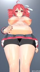 3d 3d_(artwork) 3d_render :< big_breasts blender blush breasts chubby chubby_female circuitrolls drill_hair embarrassed fat fatass_teto kasane_teto red_eyes red_hair thick thick_thighs topless topless_female twintails utau vocaloid