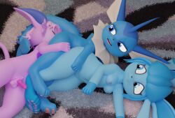 2026 3d_(artwork) anal anal_sex animal_genitalia animal_penis anthro anthro_on_anthro anthro_penetrated anthro_penetrating anthro_penetrating_anthro anthrofied ass balls bella_(sawert) blender_(artwork) blender_cycles_(artwork) blue_body camera_view canine_genitalia canine_penis carpet chibi digital_media_(artwork) eeveelution espeon eye_contact female female_anthro female_penetrated generation_1_pokemon generation_2_pokemon generation_4_pokemon genitals glaceon greg_(sawert) group hair hi_res inside looking_at_another male male/female male/male male_anthro male_penetrating male_penetrating_female male_rimming_male mammal matthew_(sawert) nintendo nude oral penetration penile penile_penetration penis penis_in_ass pokemon pokemon_(species) pokemorph rimming rimming_male sawert sex simple_background tail trio