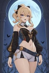 1female 1girls 1human 1woman ai ai_generated armwear belt big_breasts birds black_armwear black_eyelashes black_eyeliner black_fingernails black_hair_ribbon black_lipstick black_neckwear black_ribbon black_sleeves black_top black_topwear blonde blonde-haired_female blonde_female blonde_hair blue_belt blue_eyes breasts clothed clothed_female clothes clothing favonius female female_only frosting.ai full_moon genshin_impact goth goth_girl goth_makeup gothic gothic_girl gothic_makeup hair_ornament hair_ribbon hands_on_sides hoyoverse human human_only jean_gunnhildr jean_gunnhildr_(genshin_impact) knights_of_favonius legs_together long_hair looking_at_viewer mihoyo moon neckwear night night_sky nighttime non-nude pillars ponytail ponytail_(hair) ponytail_female ribbon ribbon_in_hair serious serious_face serious_look sfw shorts sleeves solo standing thick_thighs thighs tiny_shirt topwear tummy vines white_neckwear white_shorts woman woman_only woman_solo