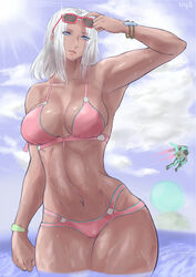 1girls abs ambiguous_gender bikini breasts dark-skinned_female dark_skin elma_(xenoblade_x) large_breasts nintendo toned uya_(yurukah) white_hair wide_hips xenoblade_(series) xenoblade_chronicles_x