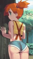 1girls 3rd_party_edit against_tree ai_animation ai_assisted ai_generated animated apostle ass back bangs bare_shoulders blue_sky blush breasts bubble_ass bubble_butt cloud cloudy_sky crop_top denim denim_shorts female female_only forest from_behind green_eyes highres hot_pants human human_only kasumi_(pokemon) looking_at_viewer looking_back midriff nature nintendo orange-haired_female orange_hair outdoors pale_skin pokemon pokemon_(anime) ponytail profile red_hair revealing_clothes shiny shiny_skin shirt short_hair short_ponytail short_shorts shorts side_ponytail sky sleeveless sleeveless_shirt small_breasts solo solxam123 suspenders tank_top tied_hair tomboy tree wide_ponytail yellow_shirt