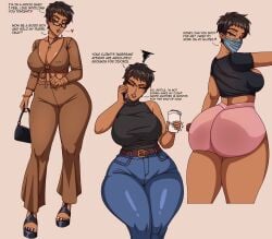 1female 1girls african african_female angry angry_expression angry_face asian asian_female ass ass_focus big_ass big_booty big_breasts big_butt black_hair booty booty_shorts breasts cleavage coffee coffee_cup cup dark-skinned_female dark_hair dark_skin demon_dog english english_commentary english_dialogue english_text female forbidden_pants glasses good_boy_(phrase) high_heels jeans large_ass large_breasts large_butt large_thighs married married_female mask masked masked_female original original_character patreon patreon_link patreon_url phone phone_call pixie_cut purse short_hair simple_background sleeveless smile solo solo_focus standing sweater text thick thick_ass thick_hips thick_thighs thighs tomoe_tsukishima_(demon_dog) white_background wide_hips wide_thighs wife yellow_eyes yoga_pants
