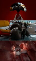 3d anal_vore anglerfish anthro ass ass_bigger_than_head ass_focus big_ass big_thighs blender blush curvy editorphil female gray_body indoors inside inside_view large_ass luria naked nude nude_female pool pov slide tail thick_thighs thighs vore water_slide white_body wide_hips y/n