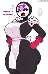 ai_generated black_body brawl_stars curvy dark-skinned_female female female_only meeple_(brawl_stars) naked naked_apron non-human rule_63 solo tagme white_mask wide_hips
