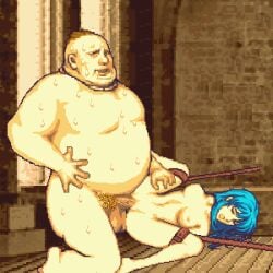 1boy 1girls armor blue_hair bondage breasts bukkake cape captured crying defeat defeated defeated_heroine eirika_(fire_emblem) excessive_cum exposed exposed_breasts exposed_pussy fat_male female female_protagonist femsub fire_emblem fire_emblem:_the_sacred_stones gheb_(fire_emblem) male maledom missionary_position morning night nintendo nude nude_female nude_male obese older_male overweight penis pixel_art princess pussy rape raravista restrained royalty sex slave slave_girl soldier sprite sweat sweatdrop tied_up younger_female