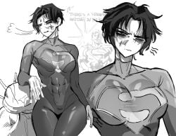 1girls abs athletic athletic_female big_breasts black_hair bodysuit breasts clark_kent clothed clothes clothing dc dc_comics dc_extended_universe female female_focus female_kryptonian female_only greyscale hips kara_zor-el kryptonian meme muscular muscular_female parkonartstuff short_hair short_hair_female supergirl supergirl_(sasha_calle) supergirl_(series) superheroine superman superman_(series) the_flash_(2023) the_flash_(series) thick_hips wide_hips