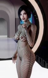 1girls 3d ada_wong asian asian_female black_hair bodystocking breasts camus08 capcom effectively_nude female fishnet_bodysuit fishnets mesh nipples pussy resident_evil solo