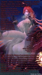 3d big_breasts big_nipples big_penis breasts caption captioned dialogue dirty_talk edit edited fanning_self futaflux futanari genshin_impact huge_areolae huge_breasts huge_cock huge_penis leather mavuika_(genshin_impact) musk musk_clouds musky_cock night outdoors outside partially_clothed penis public_nudity sitting sweat sweating tagme talking_to_viewer text uncensored undressing wall_of_text