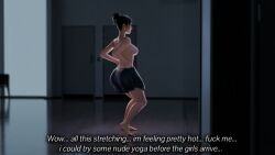 arched_back aroused ass barefoot big_breasts black_hair black_shorts cameltoe chitose chitose_(like_a_dragon) female hands_on_hips horny huge_breasts indoor large_breasts like_a_dragon looking_away nipples nsfw ponytail ryu_ga_gotoku ryuu_ga_gotoku seductive seductive_reina seductivereina smile solo stretching tagme tight_shorts topless wooden_floor yakuza yoga yoga_porn yoga_shorts