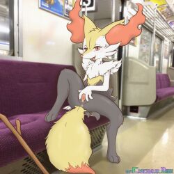 anthro anus ass braixen crocodiler_owen female generation_6_pokemon genitals hand_on_vulva hi_res nintendo pokemon pokemon_(species) solo spread_legs spreading train vehicle vulva