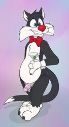 alcohol beverage bow_tie clothing cocktail feline gradient_background looney_tunes male_only mammal neenya penis simple_background sirneenya smooth_fur sylvester thong warner_brothers