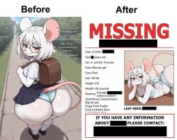 ai_generated anthro anthro_female anthro_focus anthro_only back_view backpack bedroom_eyes before_and_after big_ass bra censor_bar censored censored_text chin_in_hand chin_on_hand circular_glasses clothed clothed_anthro clothed_female clothes clothing collared_shirt cub cub_female description fat_ass female female_anthro female_cub female_focus female_only footwear furry furry_female furry_only girl girl_focus girl_only girl_solo half-closed_eyes hand_on_chin looking_at_viewer looking_back looking_back_at_viewer lying_on_floor lying_on_stomach mary_janes medium_hair missing_poster mouse mouse_ears mouse_girl mouse_tail outdoors outside panties pleated_skirt rear_view red_eyes redacted redacted_text round_glasses school_bag school_girl school_uniform schoolgirl schoolgirl_uniform shirt shoes short_skirt short_sleeves skirt sky slim_waist small_breasts smirk smirking smirking_at_viewer socks solo solo_anthro solo_female solo_focus speaking speaking_to_viewer striped_bra striped_panties striped_underwear tagme talking talking_to_viewer teasing teasing_viewer text thick_ass thick_thighs underwear underwear_only view_from_behind viewed_from_behind white_fur white_hair wide_hips young young_anthro young_female young_girl