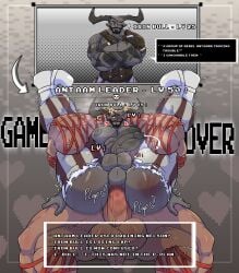 2_horns abs absurd_res anal anal_sex antaam beard bioware blush bodily_fluids boss_fight clothed clothed_sex clothing confident dominant dominant_male dragon_age duo electronic_arts erection eye_patch eyewear facial_hair footwear full_nelson game_over gameplay_mechanics genital_fluids genitals hi_res horn humanoid iron_bull large_male leaking_precum level_difference level_number male male/male muscular muscular_bottom muscular_male nulldystopia overconfident penetration penile penile_penetration penis penis_in_ass plapping precum precum_string qunari sex shoes small_comic spank_marks speech_bubble text torn_clothing