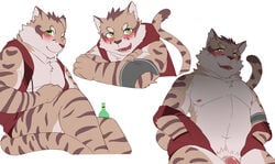 2017 blush clothed clothing feline green_eyes leopard_cat male male_only mammal nekojishi open_mouth partially_clothed penis pubes sheeporwolf shu-chi simple_background smile white_background