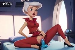 1girls ai_generated aqua_dildo bed black_eyes black_footwear blush breasts clock covered_nipples crotch_cutout dildo dildo_in_pussy dildo_insertion dildo_riding female female_masturbation hair_bun hanna-barbera hi_res high_heels indoors judy_jetson lipstick makeup masturbation medium_breasts no_panties object_insertion on_bed open_mouth pants pillow pussy r34arts red_pants sex_toy short_hair single_hair_bun sitting sleeveless solo spread_legs the_jetsons torn_clothes uncensored vaginal_insertion vaginal_masturbation vaginal_object_insertion vaginal_penetration white_hair