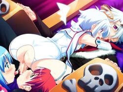 1boy 3girls censored cg cum double_fellatio fellatio frontwing harem hug ishida_mera jinno_hikari jinno_nagi licking licking_penis love makai_tenshi_djibril makai_tenshi_jibril manabe_rika penis penis_in_pussy sitting sitting_on_person