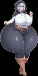 ai_generated belt big_ass big_butt blue_eyes enormous_ass enormous_butt goldencum34 hood hood_up huge_ass huge_breasts huge_butt huge_hips huge_thighs leather_boots massive_ass massive_butt massive_hips massive_thighs original original_character silver_hair thick_thighs thief tight_clothing white_blouse wide_hips