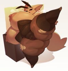 aggretsuko anthro berseepon09 biped black_eyes bodily_fluids breasts camel_toe canid canine clothed clothing female fennec_fox fenneko fingers fox fur heart_symbol hi_res hollow_eyes looking_at_viewer mammal open_mouth open_smile raised_leg sanrio simple_background smile solo sweat true_fox