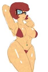 belly_button_piercing bikini female glasses hanna-barbera infrawash2 raised_arms scooby-doo string_bikini velma_dinkley