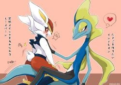 anal anal_sex anthro ass blush chin_katsu cinderace duo female generation_8_pokemon heart_symbol inteleon japanese_text male male/female nintendo nude penetration pokemon pokemon_(species) tail tail_fetish tail_in_ass tail_insertion tail_play text