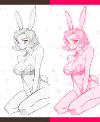 1girls big_breasts breasts bunny_ears bunny_tail bunnysuit curly_hair danganronpa_another fanganronpa female female_only glasses mekaru_rei only_female orange_eyes sdra2 solo solo_female super_danganronpa_another_2