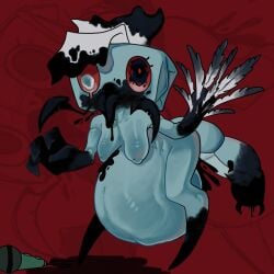 aftermath black_blood blood boobs_out breasts breasts_out eroguro gore gross guro hard_vore infantilette mawler_tisha monster nipples nipples_out post_vore snuff solo_feral tisha_(dandy's_world) tits_out vore