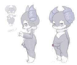 2025 anthro biped black_body black_fur blush bodily_fluids digital_drawing_(artwork) digital_media_(artwork) erection foreskin fur generation_8_pokemon genital_fluids genitals glans half-erect hands_behind_back horn humanoid_genitalia humanoid_penis indeedee leaking_precum looking_aside looking_at_viewer male multicolored_body multicolored_fur multiple_angles neck_tuft nintendo partially_retracted_foreskin penis plantigrade pokemon pokemon_(species) pokopokarea precum reference_image side_view simple_background solo species_name text three-quarter_view tuft two_tone_body two_tone_fur unretracted_foreskin white_background white_body white_fur
