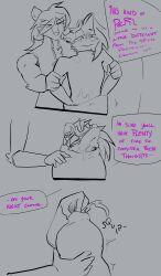 absurd_res anthro bite_mark blush bodily_fluids bulge clothed clothing cock_vore cum dialogue duo genital_fluids genitals hi_res jacklyn_sparks jeremy_(topazknight) male male/male mammal mephitid partially_clothed partially_inside penile penis pushing pushing_down pushing_head restrained restrained_arms rule_63 skunk speech_bubble topazknight trapped urethral_bulge vore