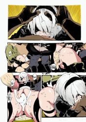 1girls 2boys animated bouncing_breasts breasts cum cum_drip cum_in_mouth cum_in_pussy cum_inside cum_on_breasts cum_on_face cum_puddle cum_trail deepthroat head_grab hirame nier:_automata nier_(series) oral oral_sex penis sex vaginal_penetration vaginal_sex yorha_2b