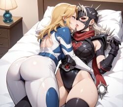 2girls ai_generated blonde_hair breast_press breast_to_breast fantastic_four female female_only french_kiss french_kissing in_bed invisible_woman invisible_woman_(marvel_rivals) kissing making_out malice_(marvel) malice_(marvel_rivals) marvel marvel_rivals on_back on_bed on_top selfcest sue_storm video_games white_hair yuri