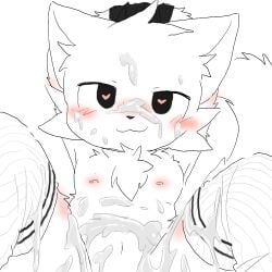 1:1 anthro arms_tied arms_tied_behind_back black_eyes bodily_fluids bound boy_kisser_(meme) boykisser chano cheek_tuft chest_tuft clothing cum cum_covered domestic_cat facial_tuft felid feline felis fluffy fluffy_ears fluffy_tail genital_fluids heart_eyes heart_symbol legwear male male_only mammal meme messy nipples silly_cat_(mauzymice) solo tail thigh_highs third-party_edit tuft