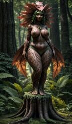 1girls ai_generated autumn_leaves belly big_breasts blue_eyes breasts brown_body brown_skin chubby chubby_female curvaceous curvy curvy_female curvy_figure dryad fantasy female female_only forest full_body green_hair hand_behind_head hips leaf_hair looking_at_viewer magnumdawn markings mythological_creature mythology nature nature_background nipples non-human orange_hair outdoors plant pony_diffusion_xl shortstack skimpy skimpy_clothes solo solo_female stable_diffusion standing thick thick_thighs thighs tree tree_girl tree_trunk trees wide_hips